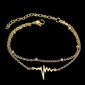 Gold Plated Stainless Steel Electrocardiogram Double Layer Adjustable Bracelet